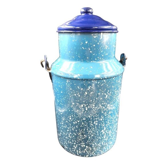 Vintage Blue Enamelware Graniteware Cream Milk Can, Perfect Canister Size - Picture 12 of 12